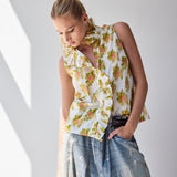 Sleeveless Frilled Buttondown